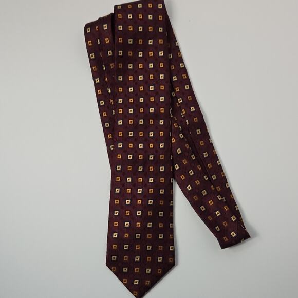 Jos. A. Bank Executive Collection Burgundy Silk Maroon and Yellow Patterned Tie - Picture 1 of 6
